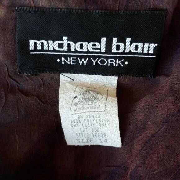 Vtg 80's Michael Blair Dress Short Sleeve Maxi Crinkle Tie-dye Plum Scroll Sz 14 - Picture 4 of 8